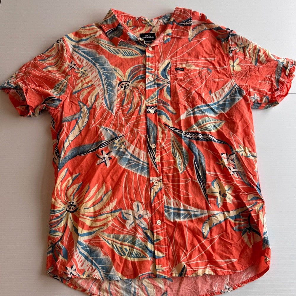O'Neill Hawaiian Camp Shirt L‎ Tropical Coral  Resort Beach Button Down - Picture 5 of 5